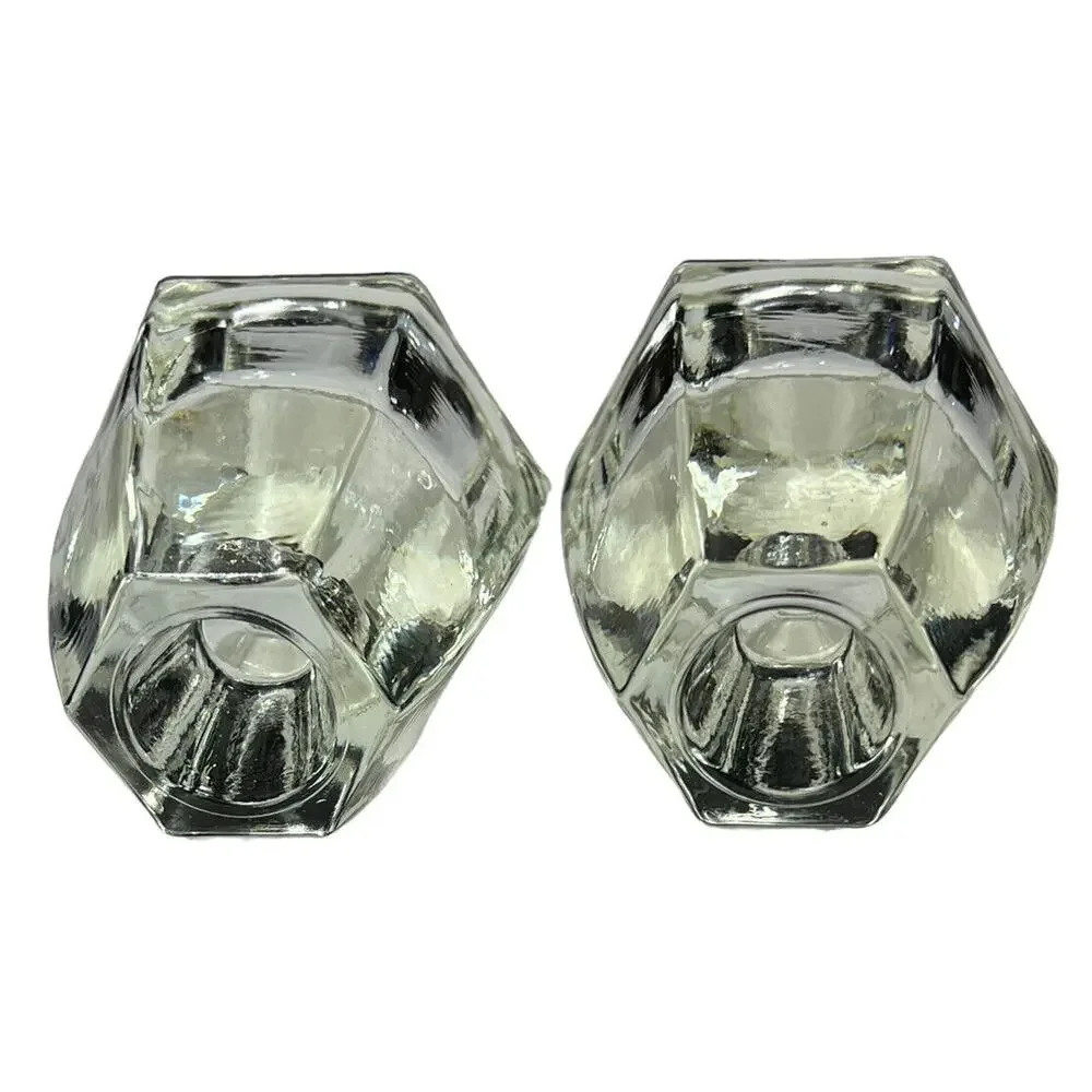 Vtg Pair Reversible Candle Holders Clear Glass Dual Taper Votive Table Wedding
